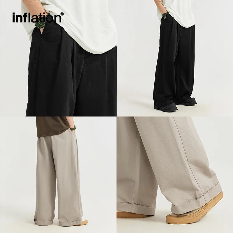 Japanese Style Double Pleat Straight Leg Pants