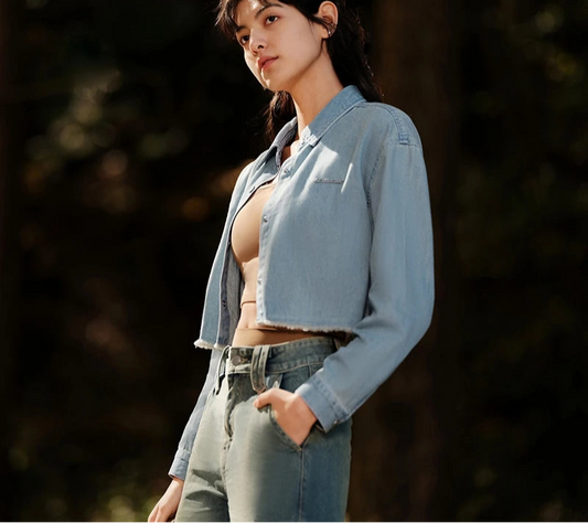 Rough Edge Crop Denim Shirt