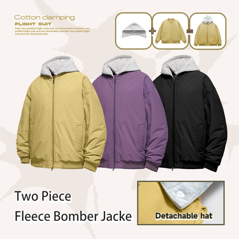 INFLATION Colorblock Detachable Hooded Cotton Padded Bomber Jacket