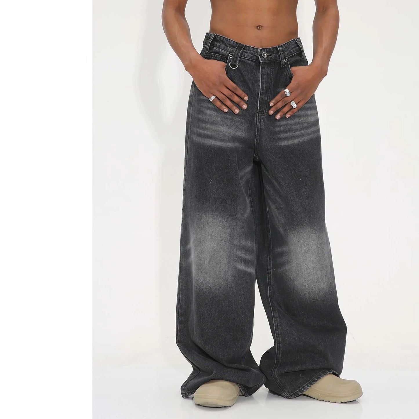 Washed Retro Straight Wide-leg Baggy Jeans