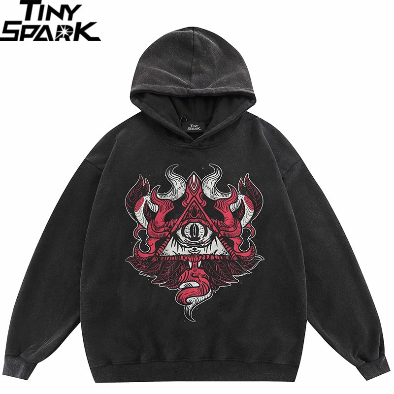 Oni Mask Skull Devil Graphic Oversized Hoodie