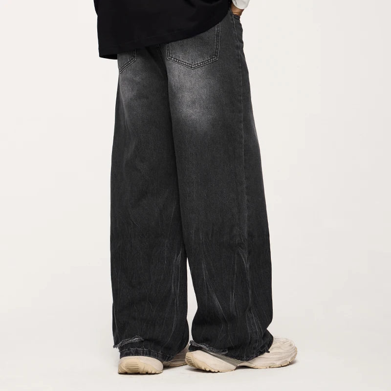 Washed Floor-Length Wide-Leg Denim Jeans