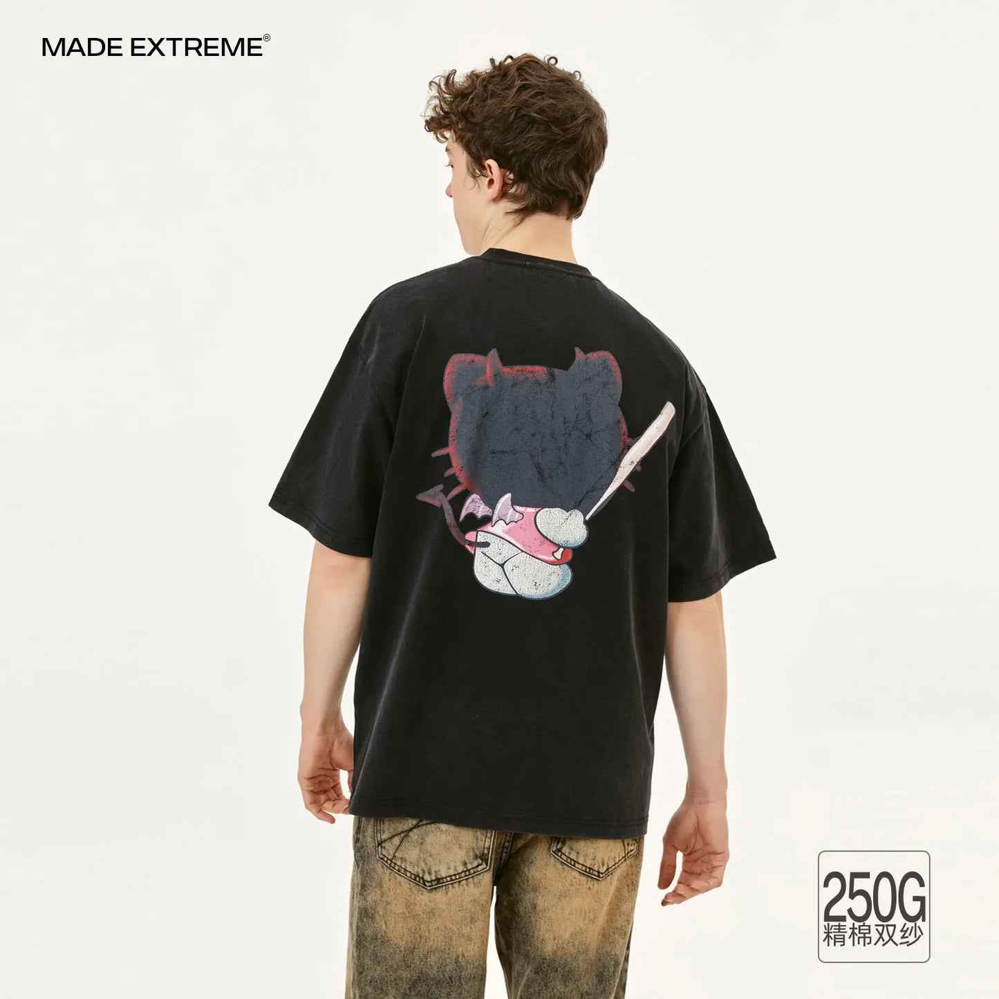 MADEEXTREME Cartoon Cat Print Short Sleeved T-shirt