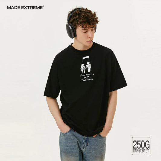 MADEEXTREME Note Letter Print Loose Casual Short Sleeve T-shirt