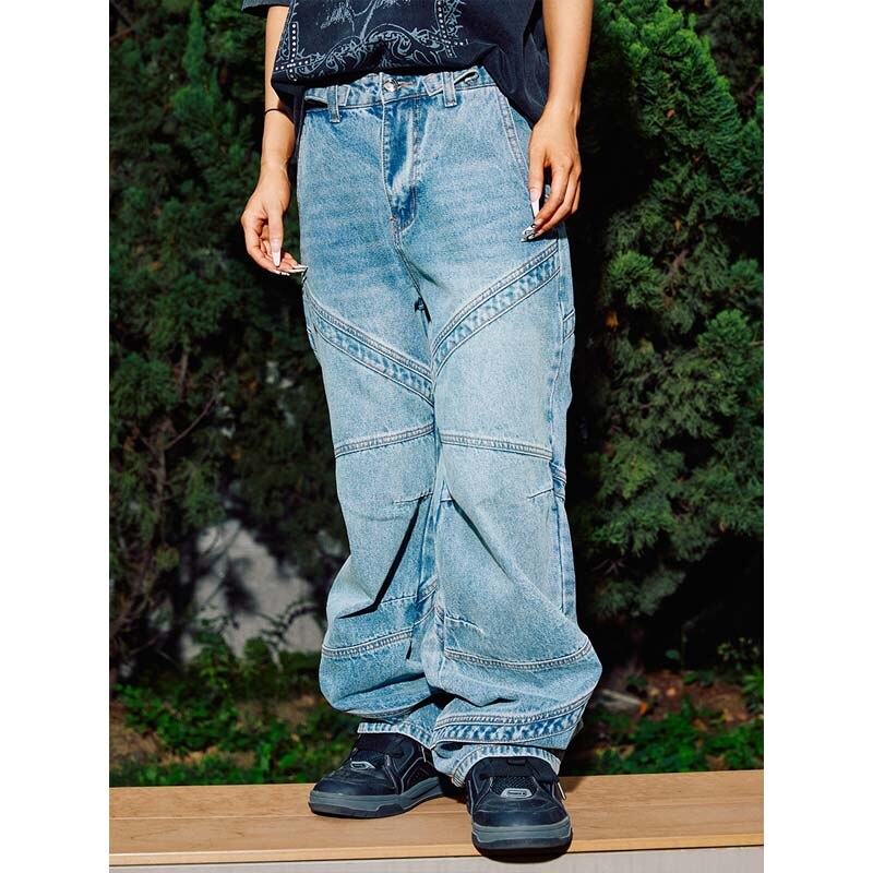 Loose Deconstructed Cutting Wide Leg Baggy Jeans