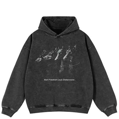 Grey Graphic Oversized Hoodie 'Doberman Dog'