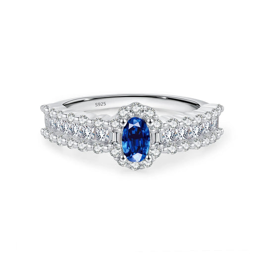 925 Sterling Silver Sparkling Royal Blue Oval CZ Ring