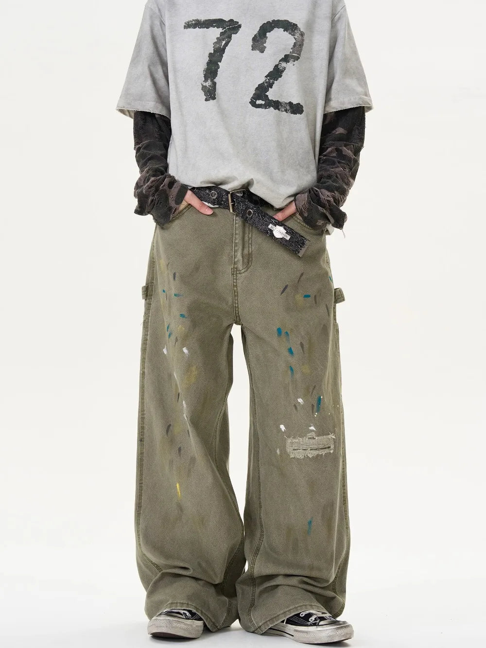 Ink-splashed Overalls Men's Washed Baggy Jeans