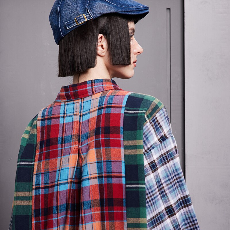 Plaid Checkered Patchwork Oversized Casual Shirt