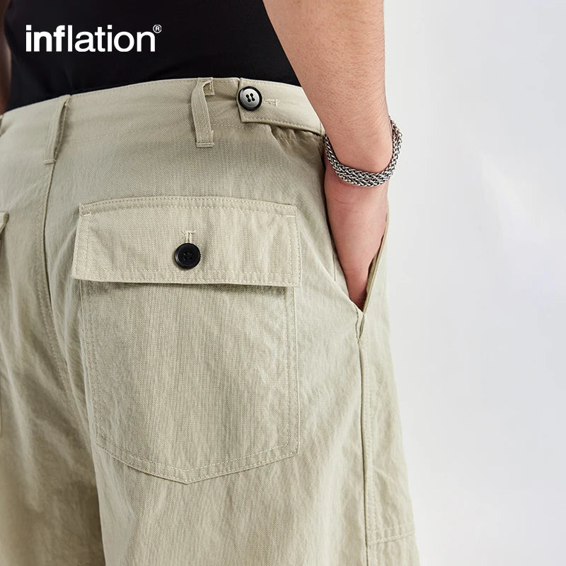 INFLATION Creased Wrinkled  Drawstring Cargo Wide Leg Pants