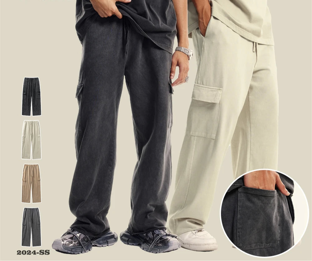 Casual Washed Straight Multi-Pockets Cargo Pants