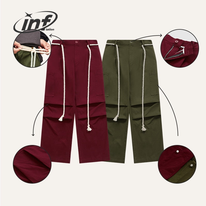 INFLATION Tie Up Drawstring Baggy Parachute Cargo Pants with Rope