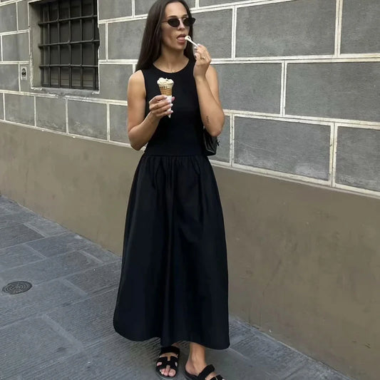 Sleeveless Bodycon Pleated Long Dress