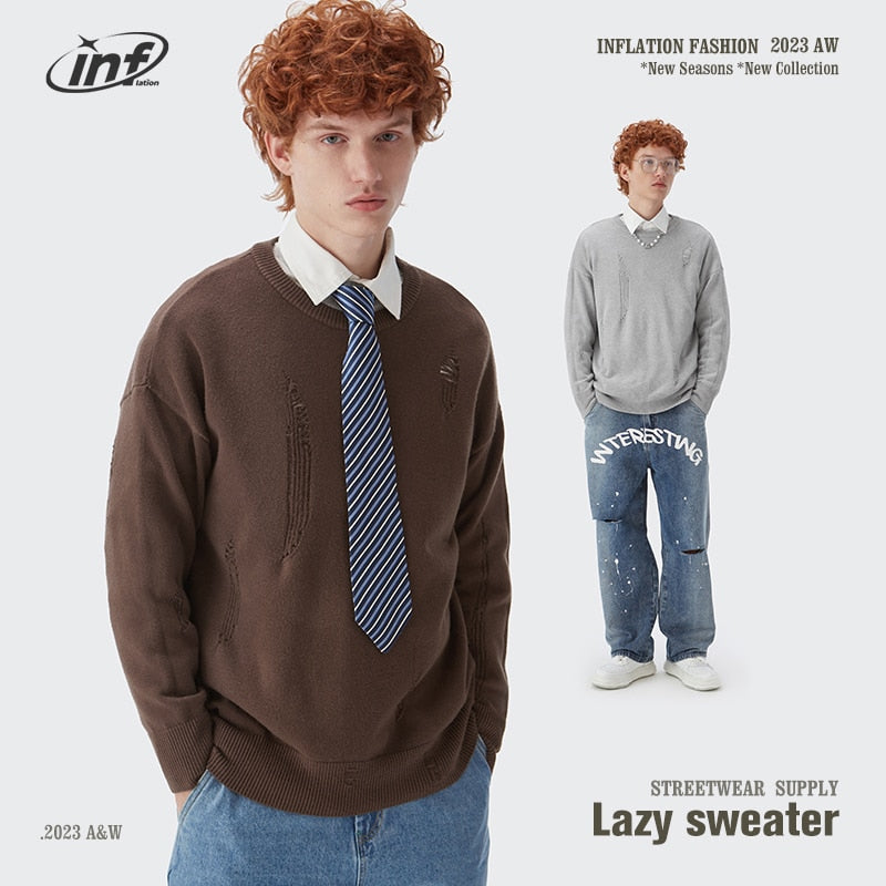 INFALTION Ripped Oversized Knit Sweater Unisex