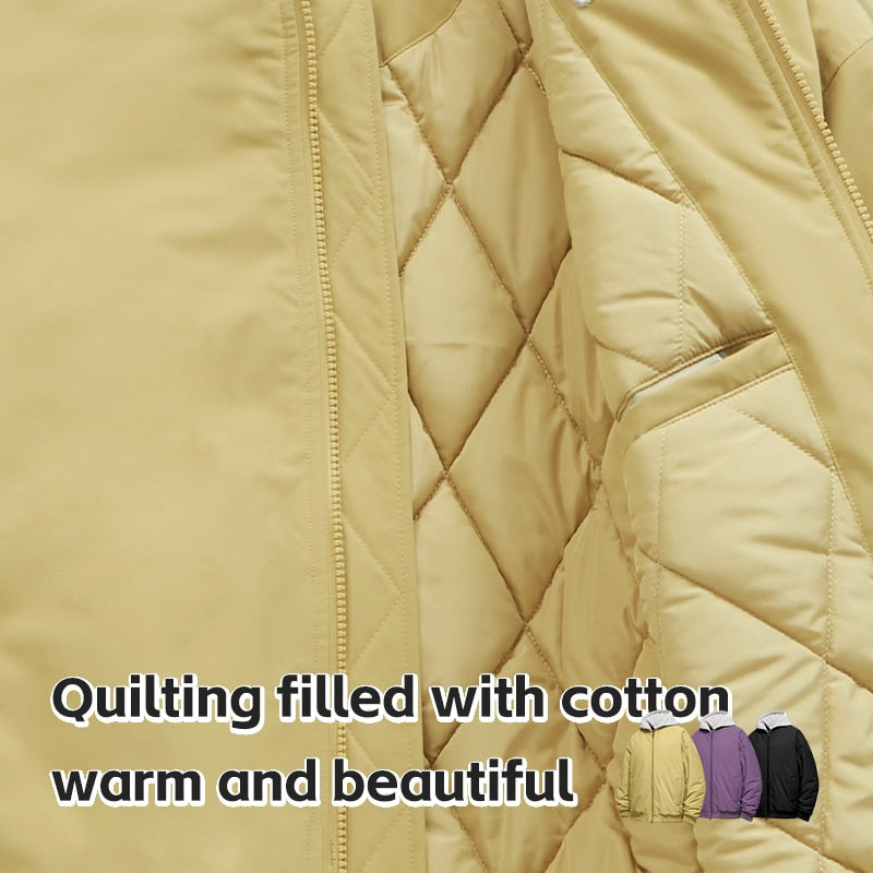 INFLATION Colorblock Detachable Hooded Cotton Padded Bomber Jacket