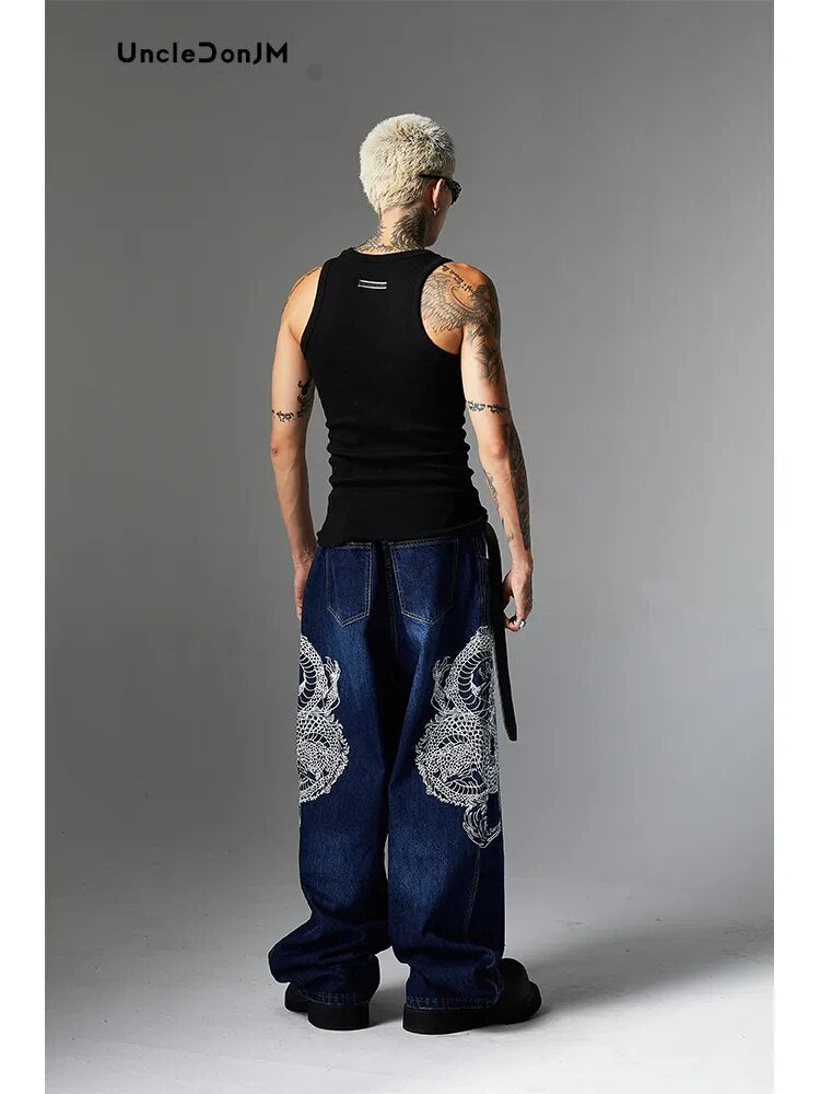 Embroidered Dragon Totem Baggy Jeans