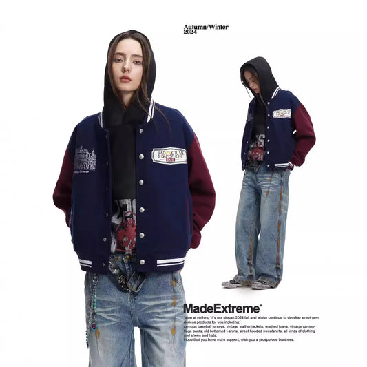 Patchwork Embroidered Woolen Baseball Jacket