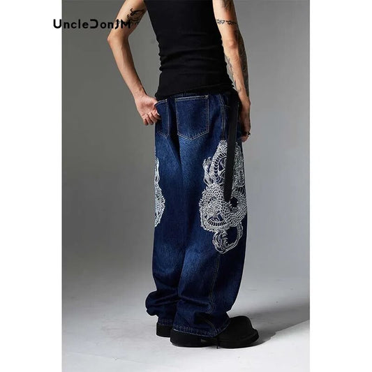 Embroidered Dragon Totem Baggy Jeans