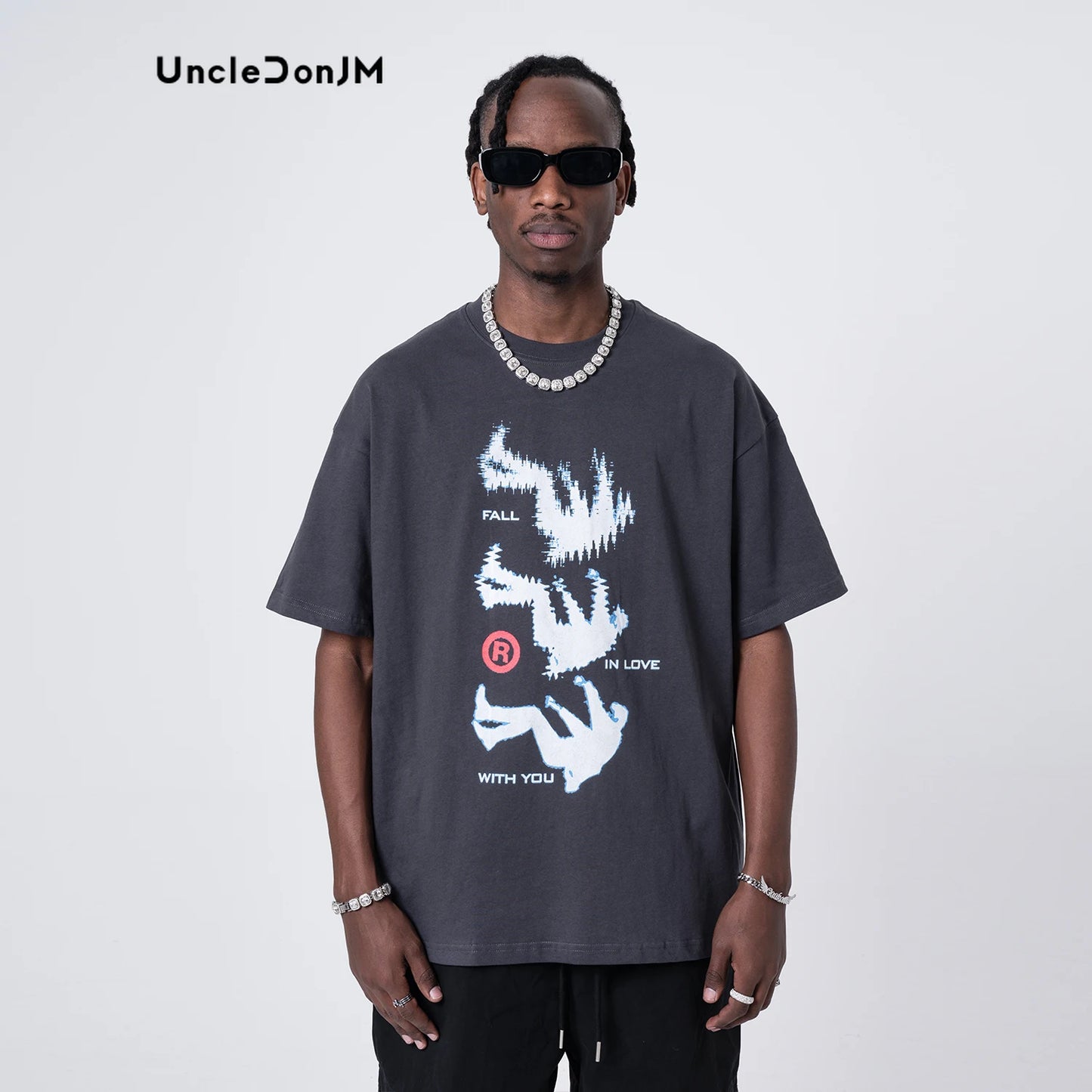 UncleDonJM Character Falling Graphic Print Short Sleeve T-shirt