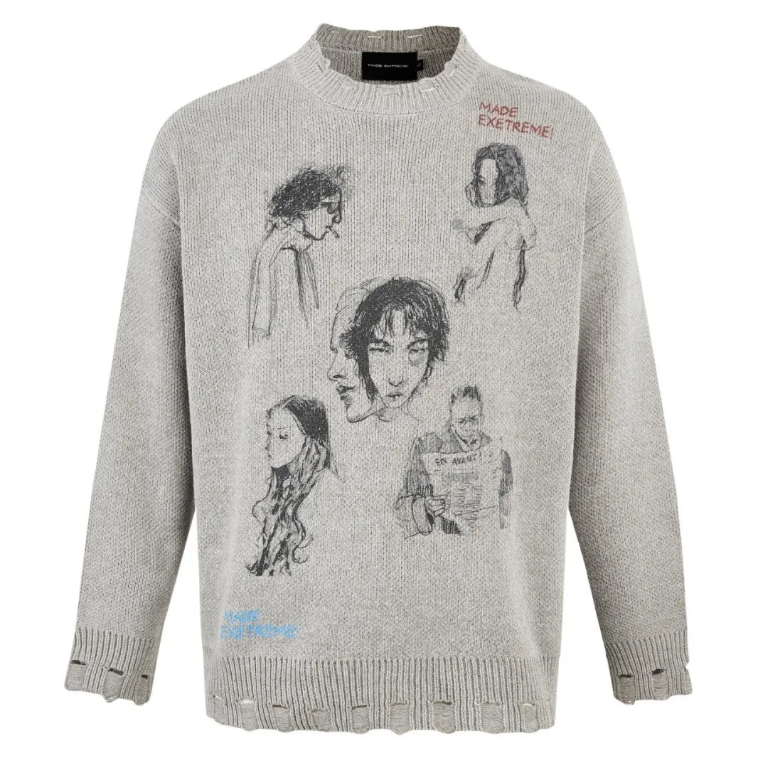 MADE EXTREME Hand-drawn Portrait Print Knitted Sweater