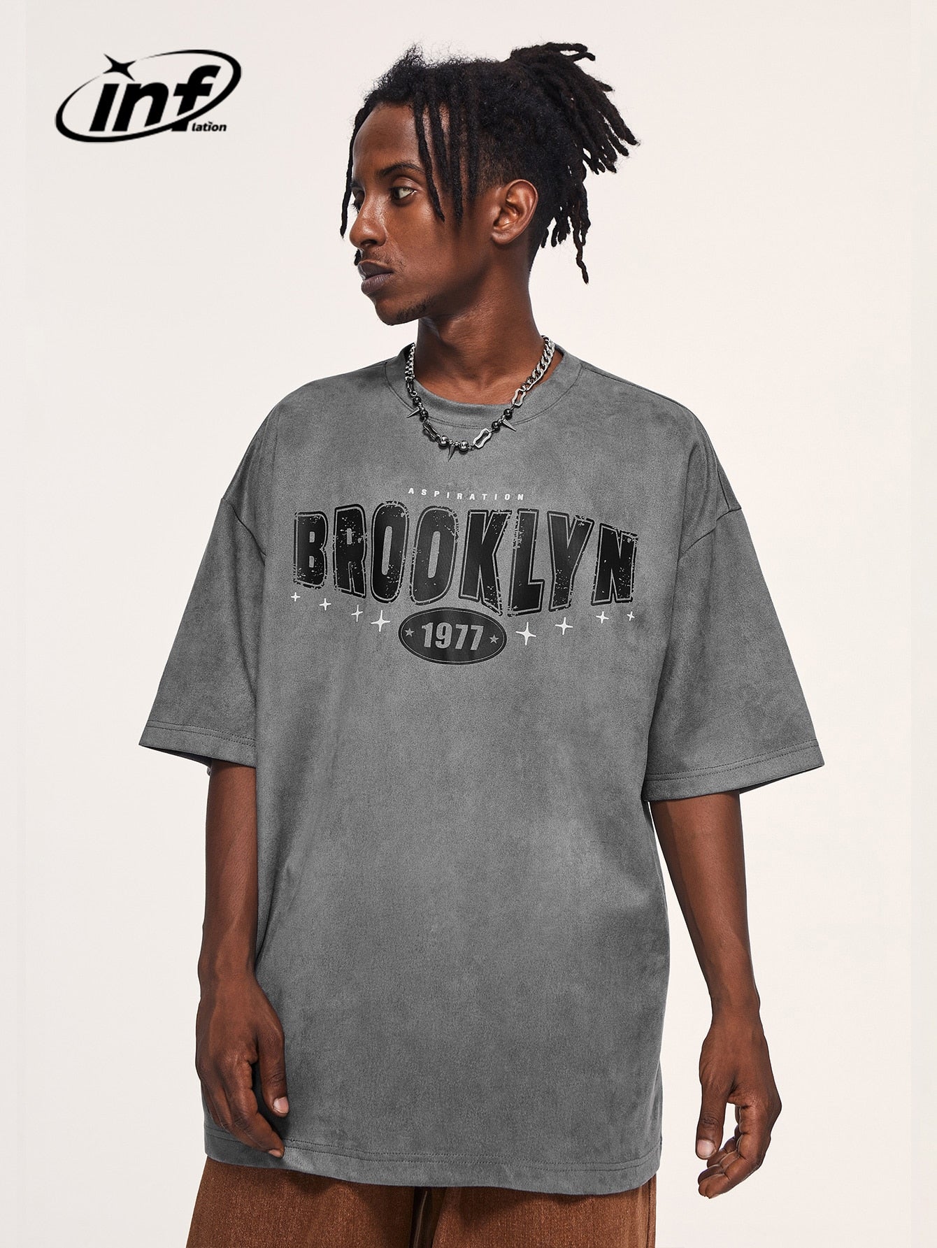 INFLATION Brooklyn Oversized Suede Fabric T-Shirt