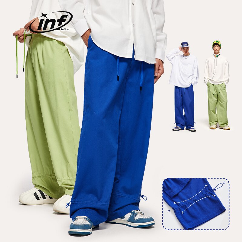INFLATION Solid Color Twill Straight Leg Loose Fit Cargo Pant