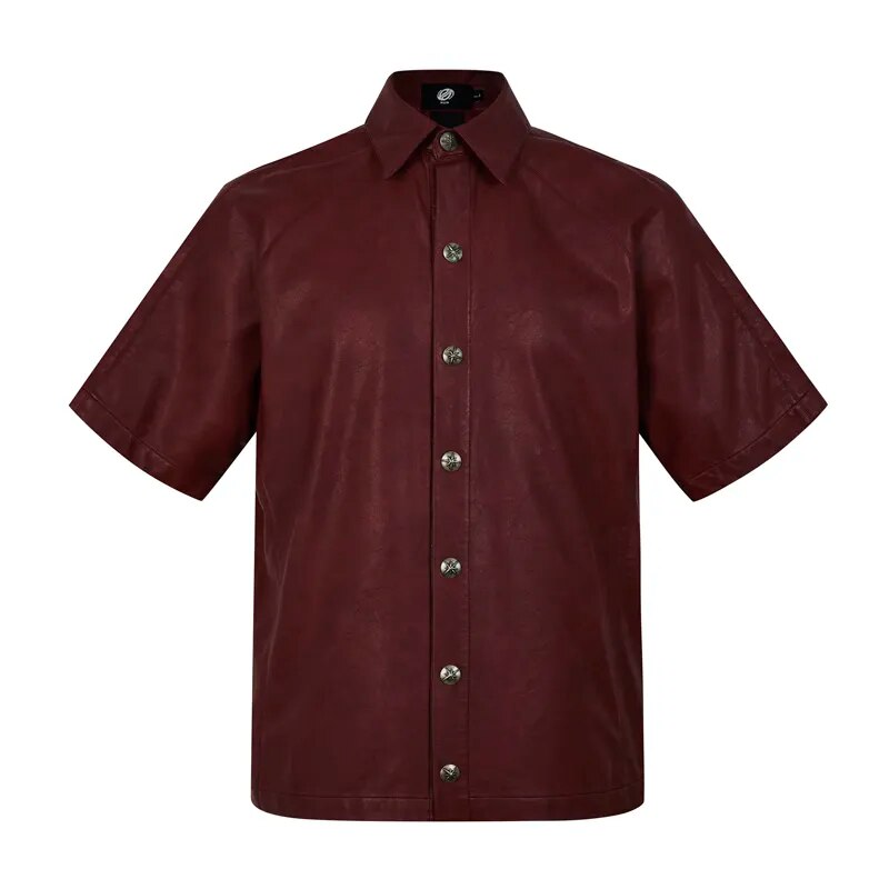 Red Leather Short Sleeve Shirt