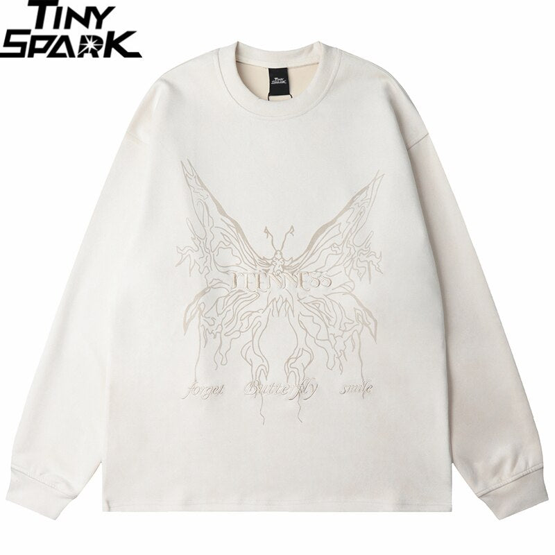 Butterfly Monster Embroidery Suede Sweatshirt