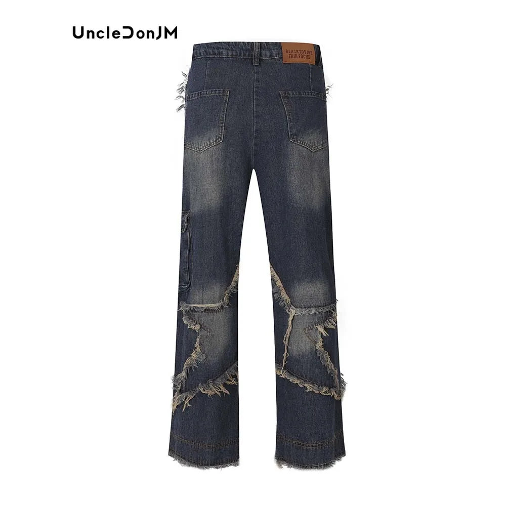 UncleDonJM Vintage Star Patchwork Baggy Jeans