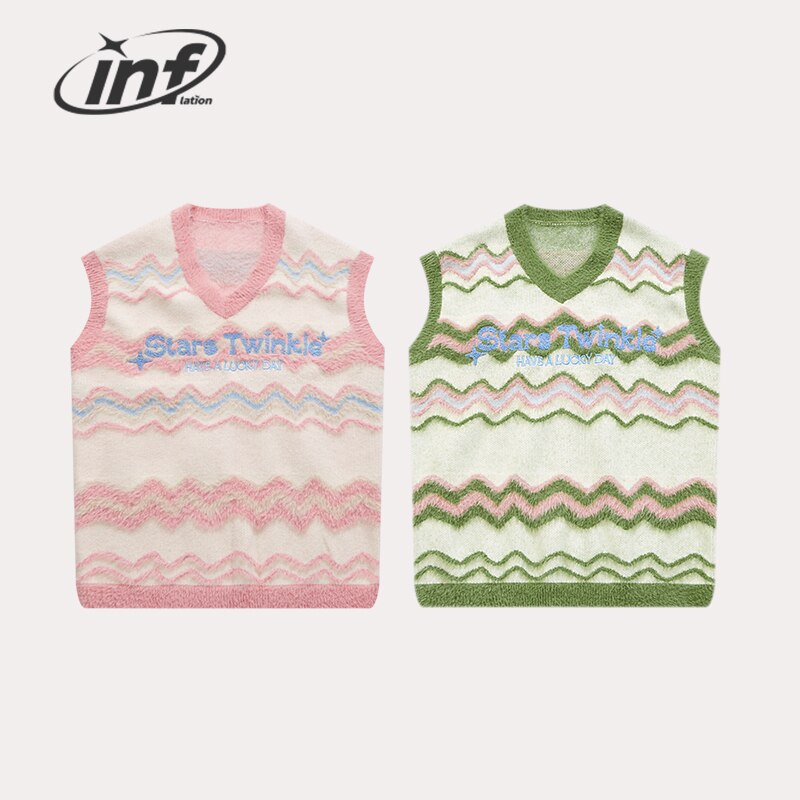 INFLATION V-neck Embroidery Oversized Knitted Sleeveless Sweater