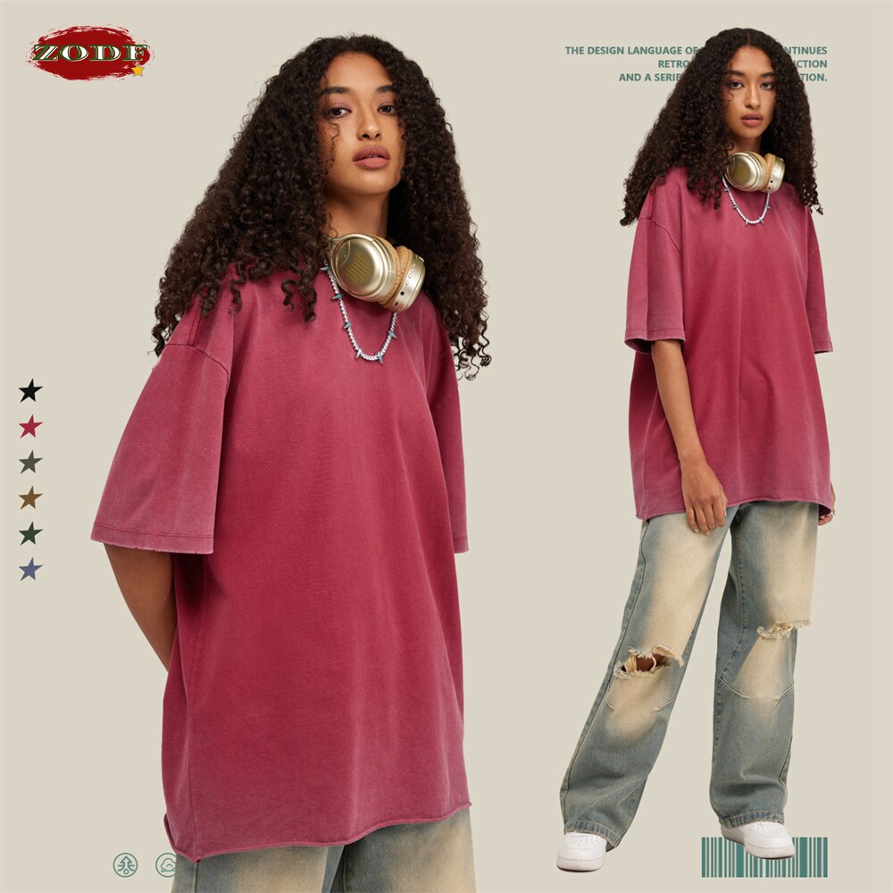 ZODF Washed Cotton Gradient Loose Edge T-Shirt