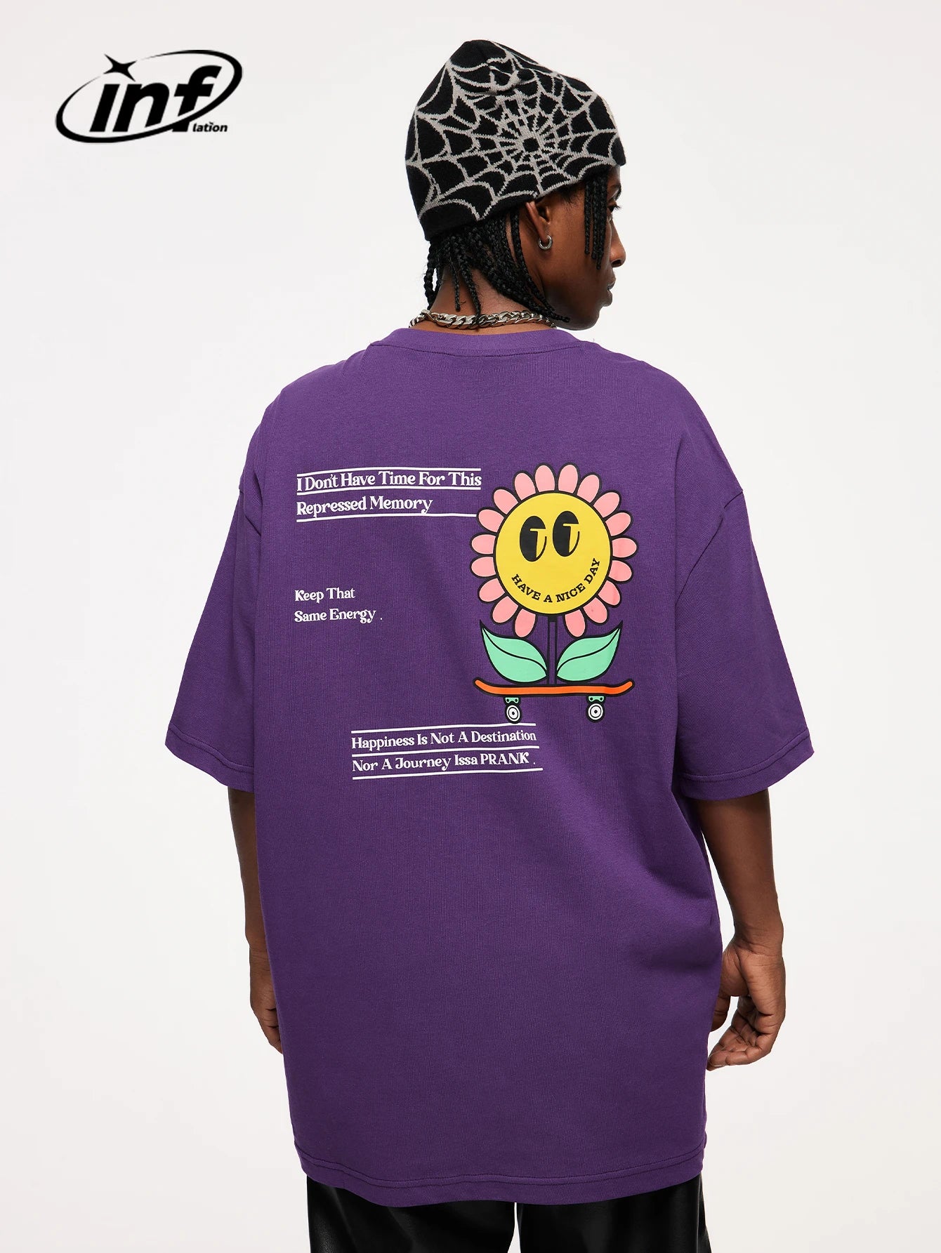 INFLATION Have A Nice Day Sunflower Graphic Oversized T-shirt
