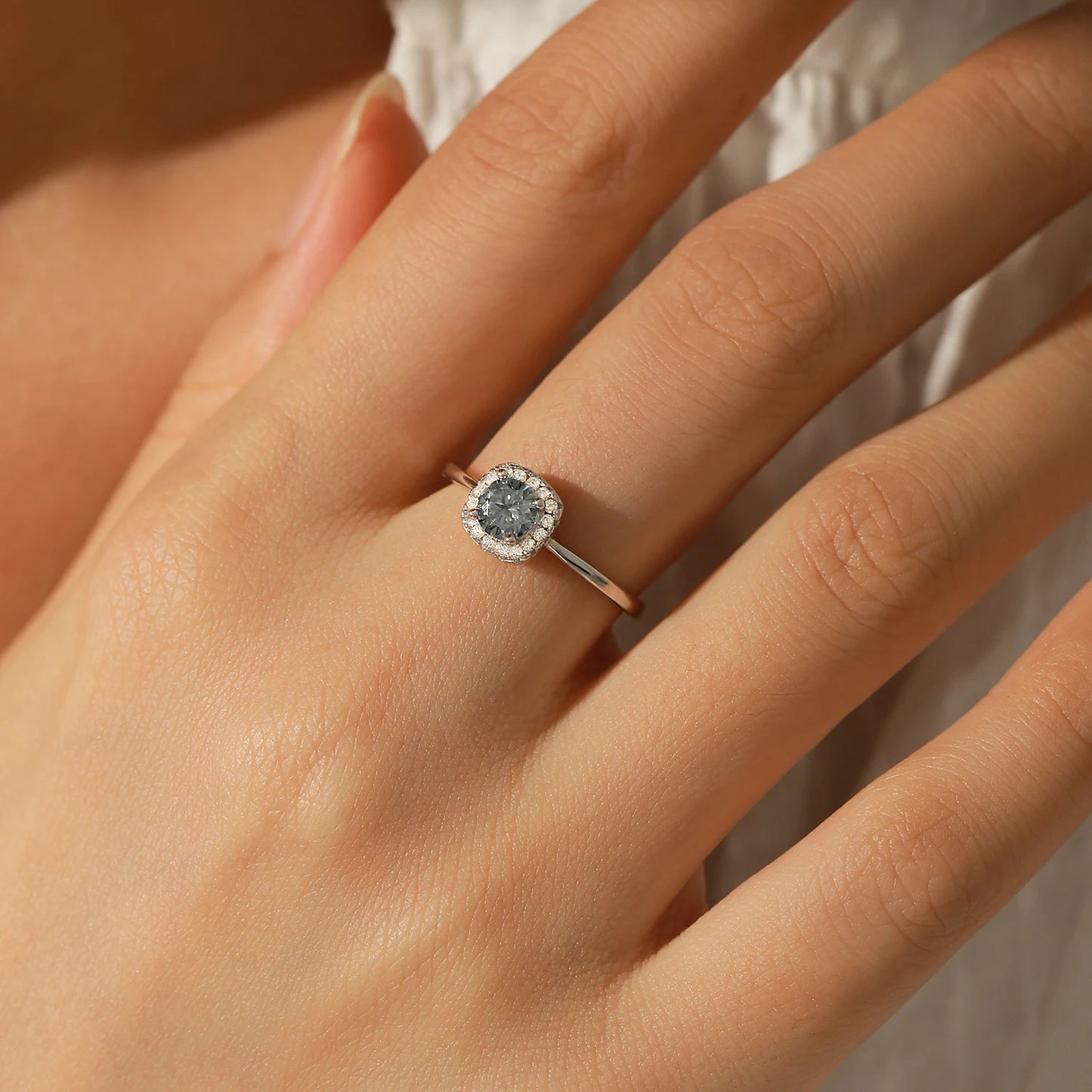 925 Sterling Silver Gray Moissanite Rings