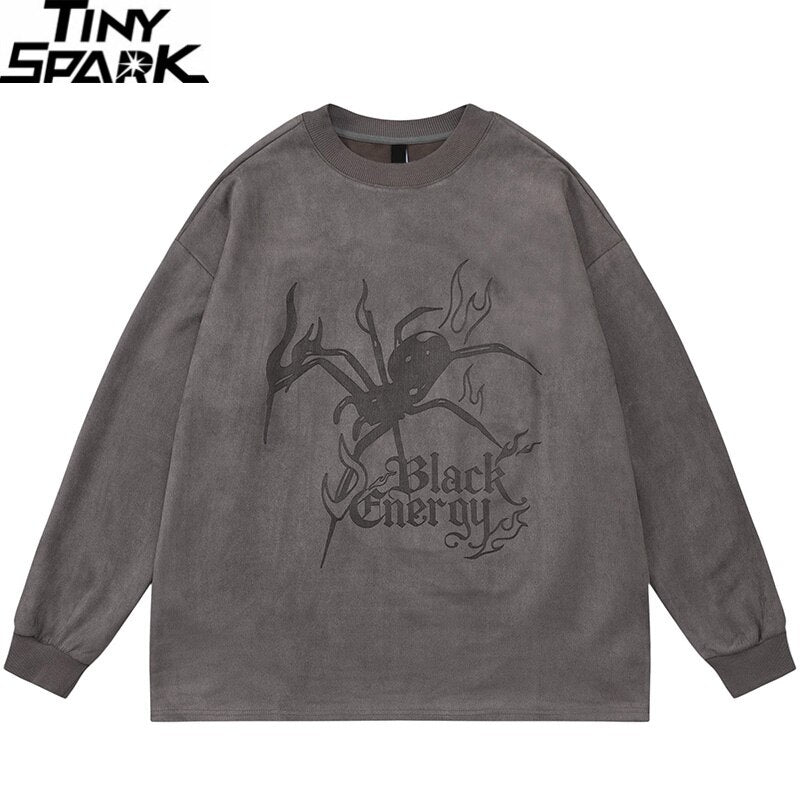 Fire Flame Spider Graphic Suede Sweatshirt