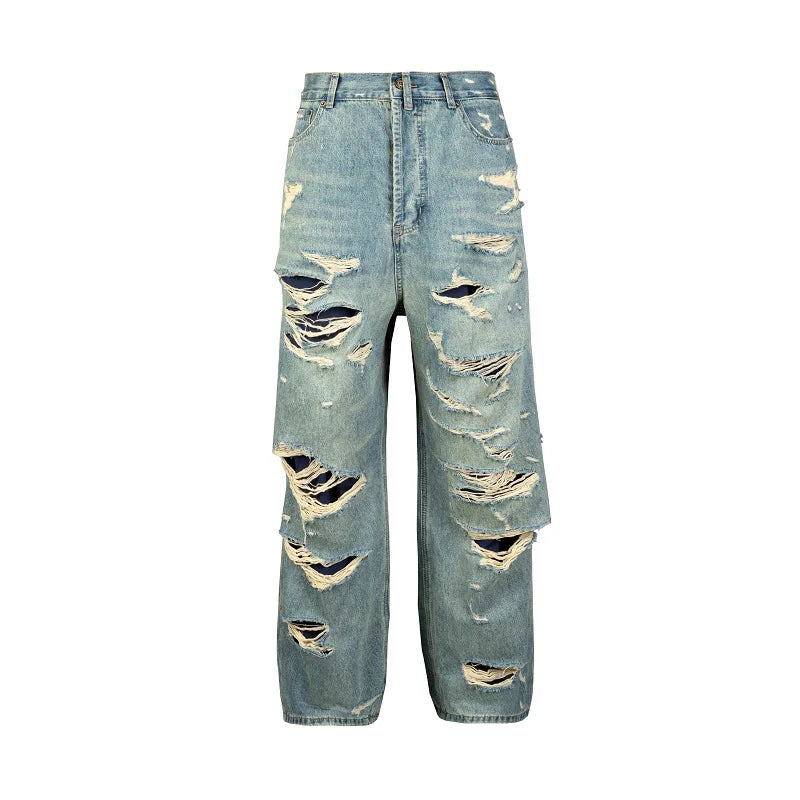 Ripped Wide Leg Washed Retro Oversized Jeans