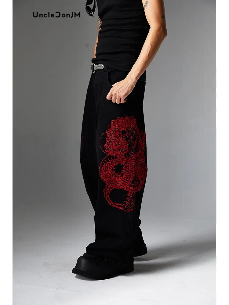 Embroidered Dragon Totem Baggy Jeans