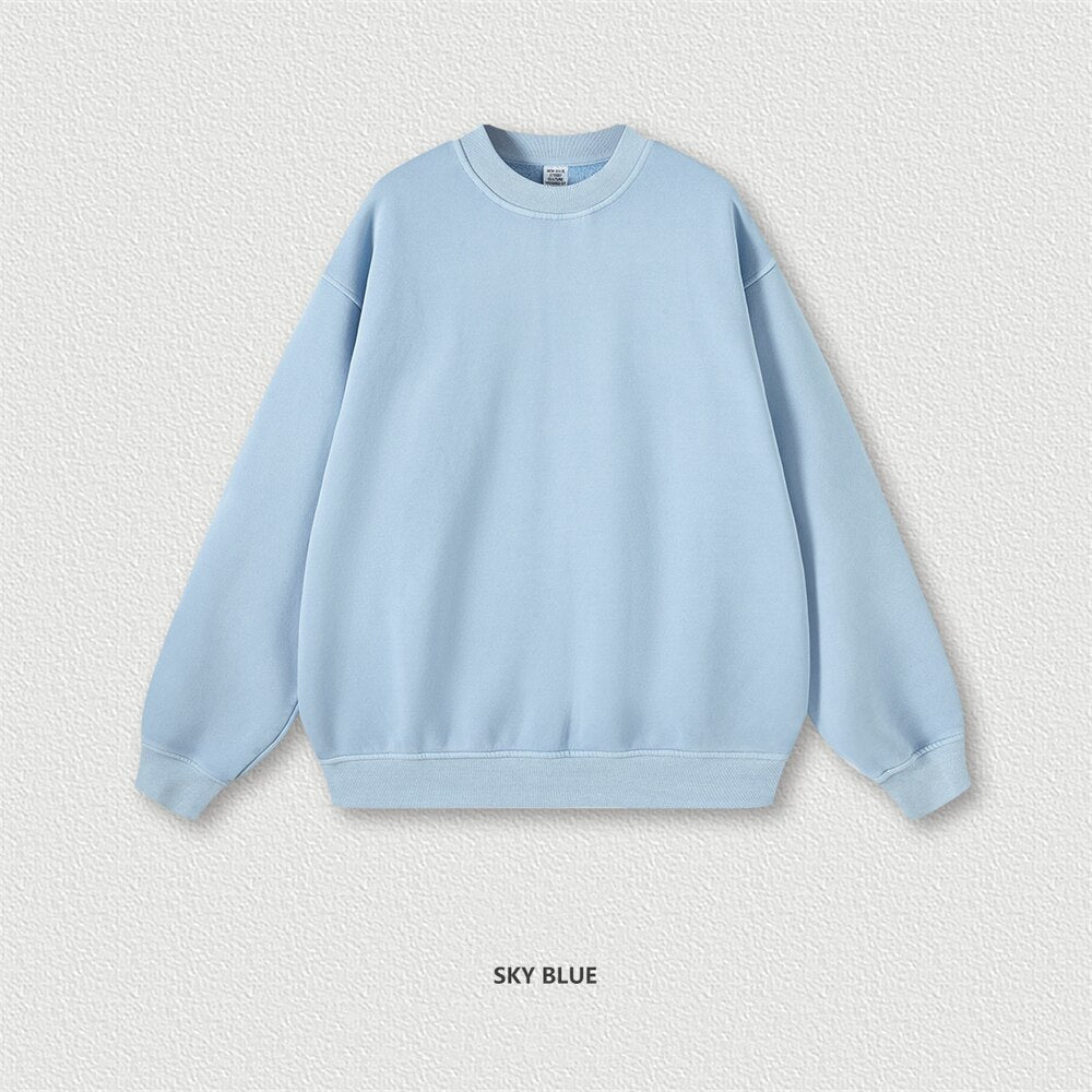 ZODF Washed Oversized Solid O-Neck Fleece Sweatshirts