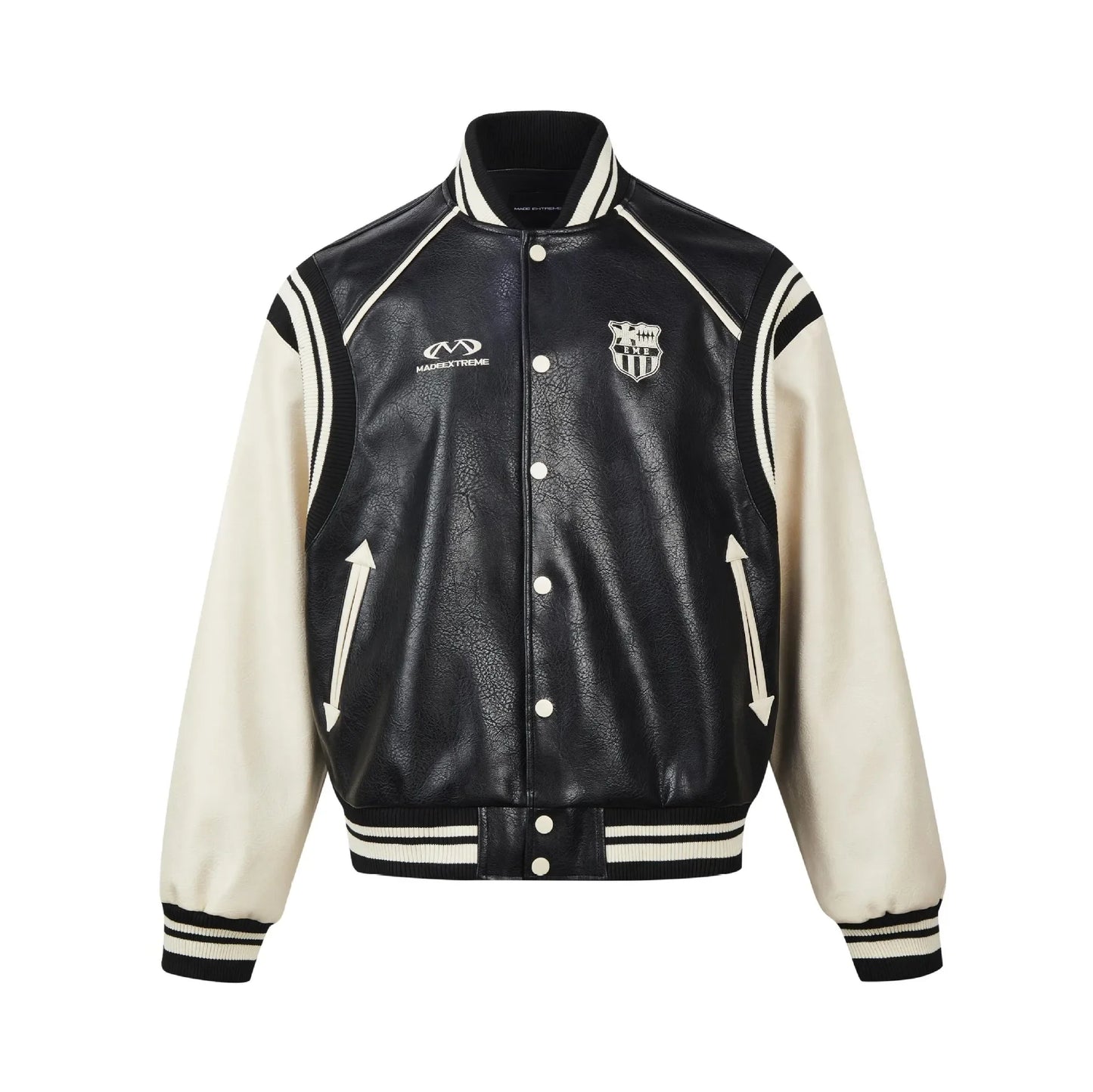 Badge Embroidered Vintage Stitching Leather Jacket