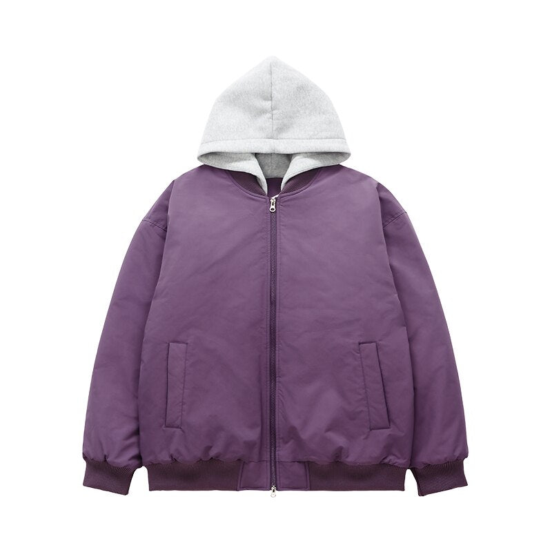 INFLATION Colorblock Detachable Hooded Cotton Padded Bomber Jacket