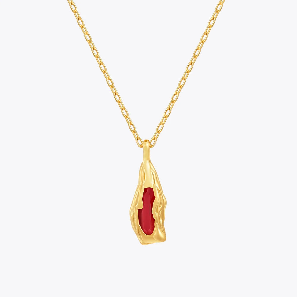 Imitation Ruby Lava Pendant Necklace