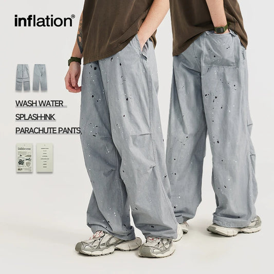 Washed Splashed Parachute Wide Leg Cargo Pants