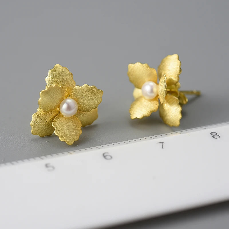 Natural Pearl Delicate Begonia Flower Stud Earrings