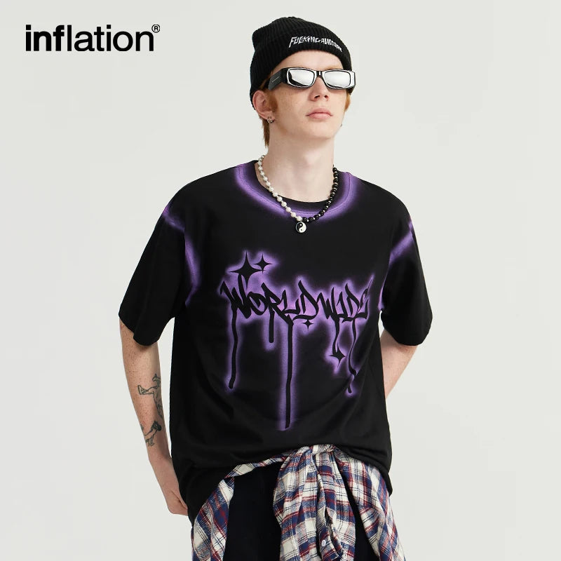 INFLATION Spray-Painted Graffiti Prin Oversized T-shirt