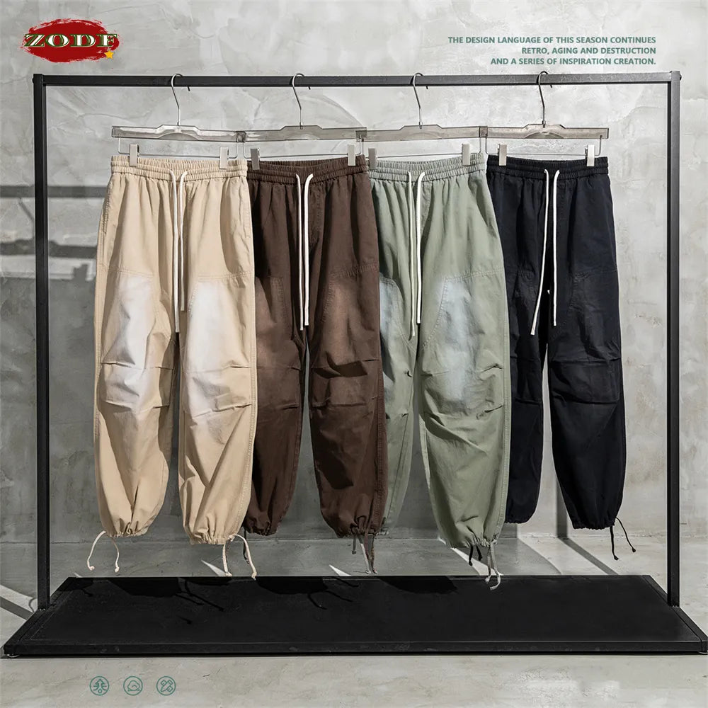 ZODF Cotton Loose High Street Monkey Washed Casual Cargo Trousers