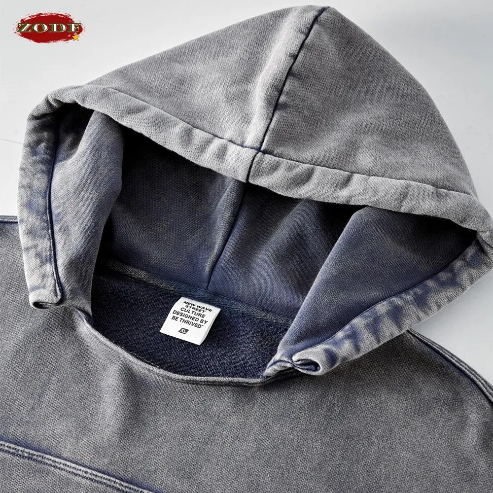 ZODF Washed Patchwork Hoodies