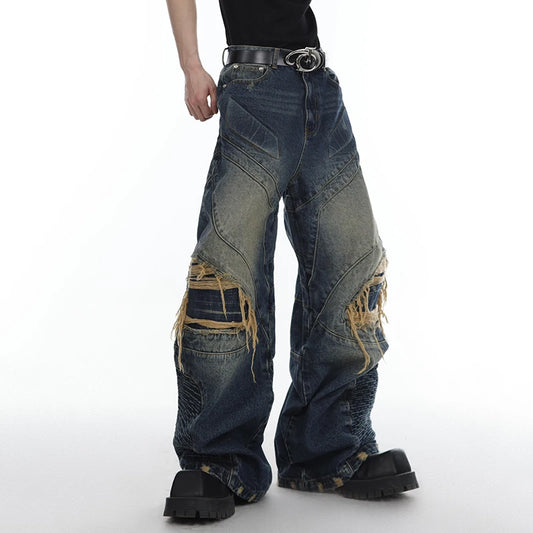 Patchwork Draped Washed Jeans