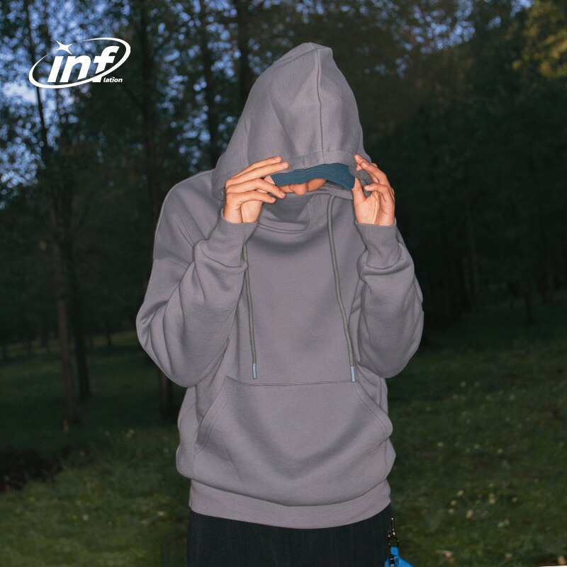INFLATION 350gsm Thick Fleece Unisex High Neck Hoodie
