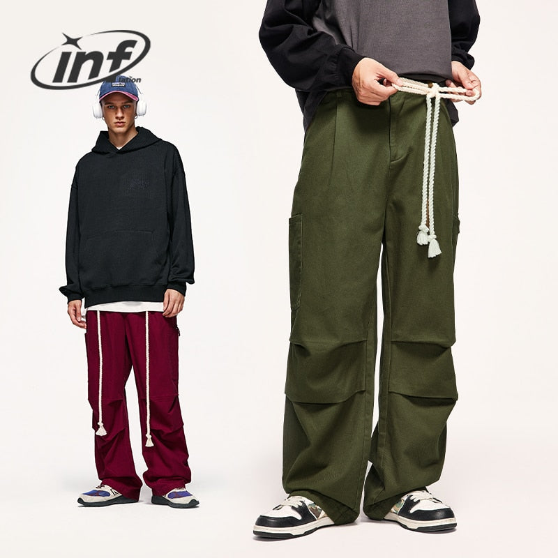 INFLATION Tie Up Drawstring Baggy Parachute Cargo Pants with Rope