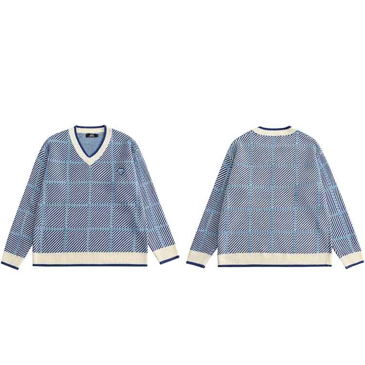 Knitted Plaid Cotton Casual Sweater