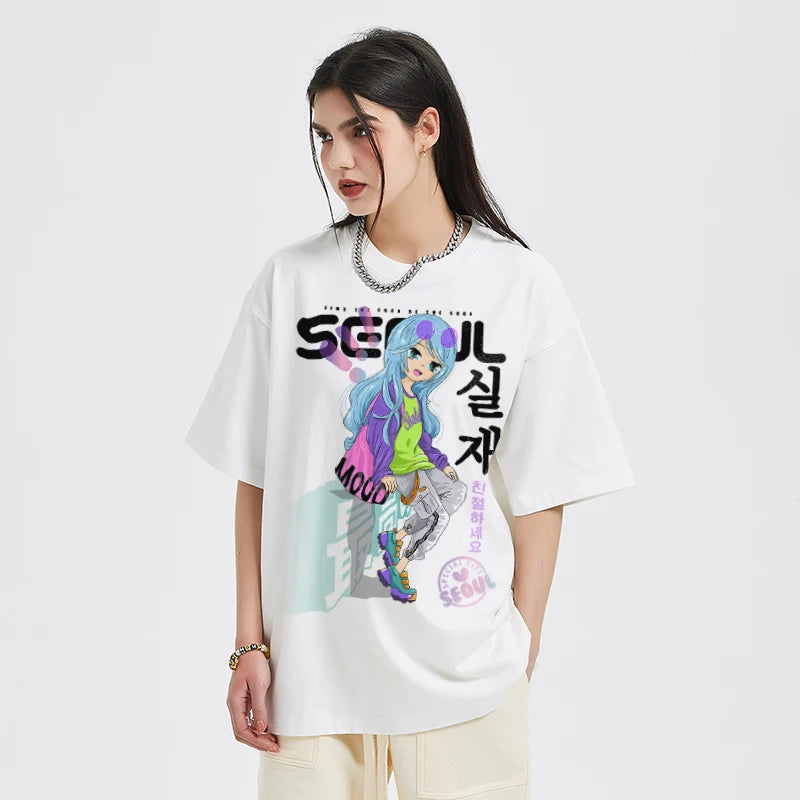 SEOUL Korean Anime Girl Graphic T-Shirt